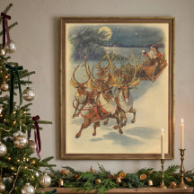 Papai Noel vintage de Natal com trenó e renas