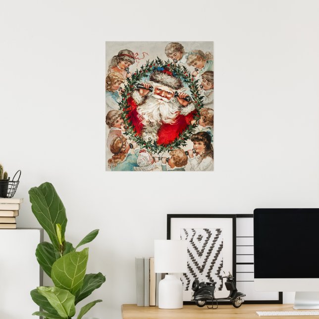 Poster Papai Noel vitoriano ao telefone com crianças (Escritório em casa)