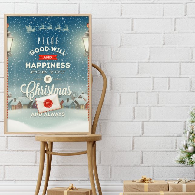 Póster Papai Noel Voando sobre a Vila Nevada Natal (Criador carregado)