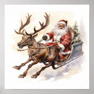 Poster Papais noeis afro-americanos Reindeer Sleigh com T