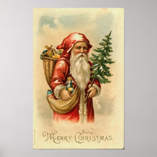Póster Papais noeis, Árvore e Brinquedos Feliz Cartão d