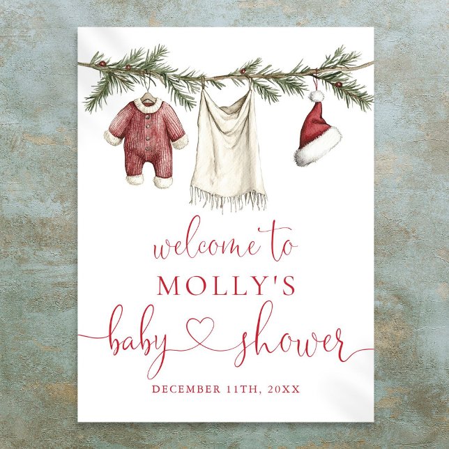 Poster Papais noeis Baby Clothesline Chá de fraldas Sinal (Santa Baby Clothesline Baby Shower Welcome Sign)