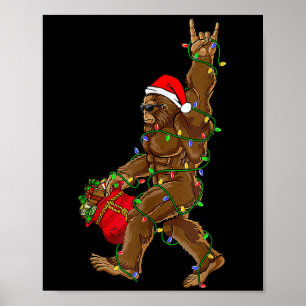 Poster Papais noeis Bigfoot Luzes de Natal Rock Sasquatch