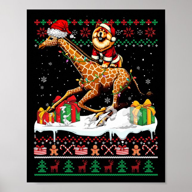 Poster Papais noeis Chow Chow Riding Giraffe Christmas Sw (Frente)