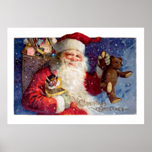 Poster Papais noeis com Ursinho e Krampus em caixa