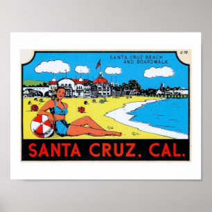 Poster Papais noeis Cruz, Califórnia, Vintage da Etiqueta