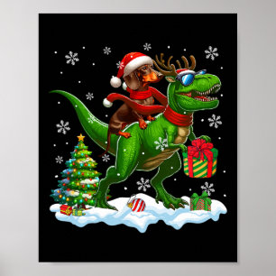 Poster Papais noeis Dachshund Riding Reindeer T-rex Chris