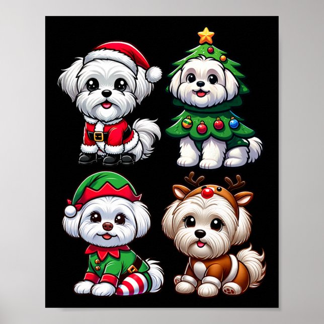 Poster Papais noeis De Árvores De Natal Malteses Elf Cão  (Frente)