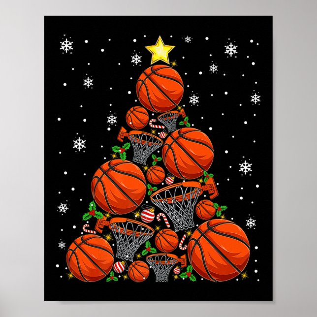 Poster Papais noeis de basquetebol em árvores de Natal Ch (Frente)
