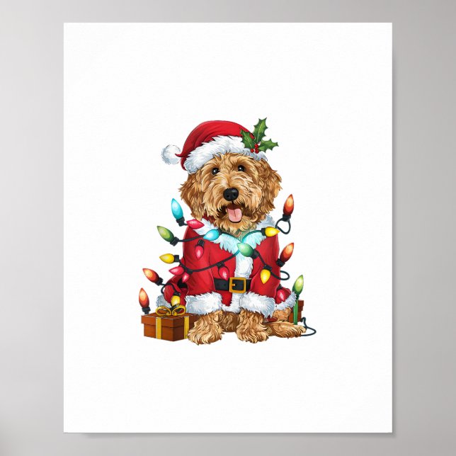 Poster Papais noeis de Iluminação Labradoodle Cachorro Na (Frente)