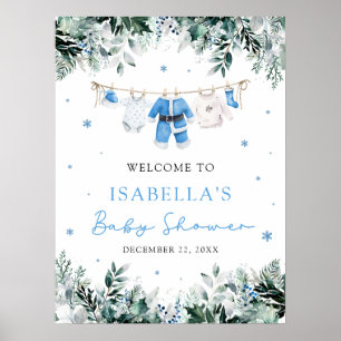Poster Papais noeis de Natal Azul Chá de fraldas