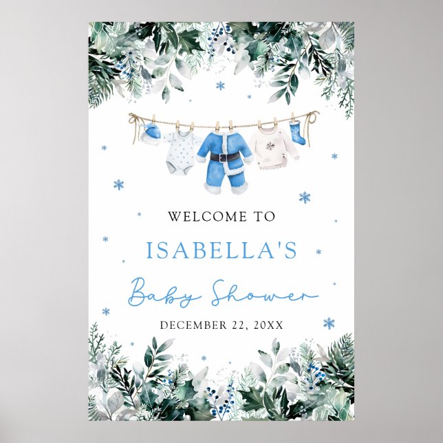 Poster Papais noeis de Natal Azul Chá de fraldas (Frente)
