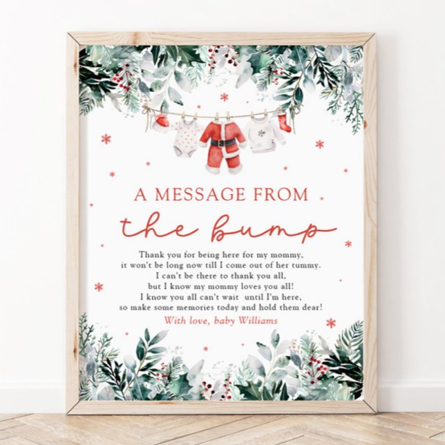 Poster Papais noeis De Natal Bebam Uma Mensagem Do Sinal  (Watercolor Christmas Santa Baby A Message From The Bump Baby Shower Sign)