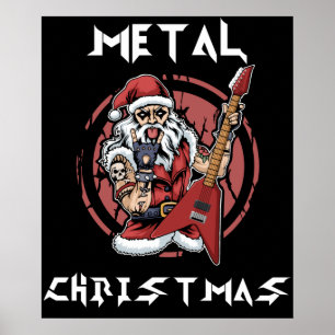 Poster Papais noeis de Natal de Metal Pesado Rock Horns M