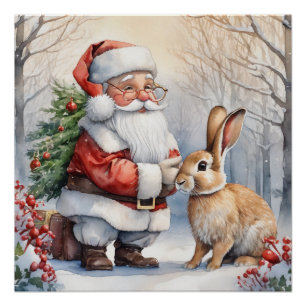 Póster Papais noeis de Natal e Ilustração da Natureza Coe