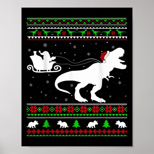 Poster Papais noeis de Natal Feios Esleigh Andando Dinoss (Frente)