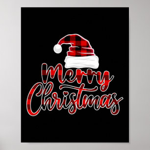 Poster Papais noeis de Natal Feliz Xadrez Vermelha Quadra