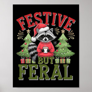 Poster Papais noeis de Natal Festivos Mas Feral Raccoon D