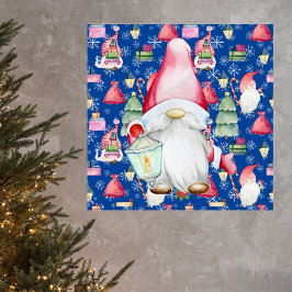 Poster Papais noeis de Natal Gnome e padrão azul