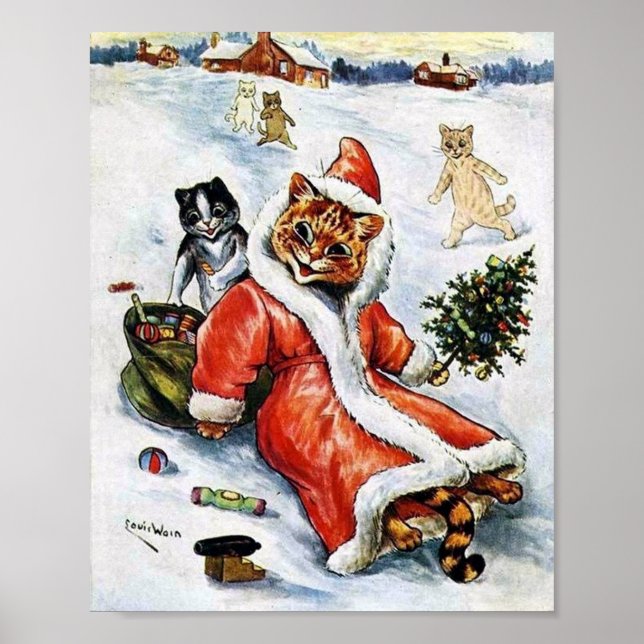 Poster Papais noeis de Natal Louis Wain Cat (Frente)