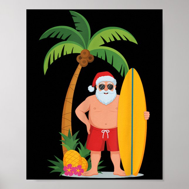 Poster Papais noeis de Natal Praia Nova Férias Surfe (Frente)