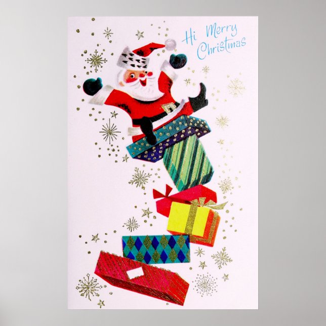 Poster Papais noeis de Natal retrógrados apresentam poste (Frente)