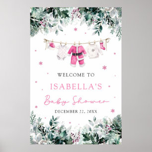 Poster Papais noeis de Natal Rosa Chá de fraldas Bebê sin