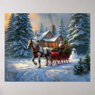 Poster Papais noeis de Sleigh de um cavalo natalino