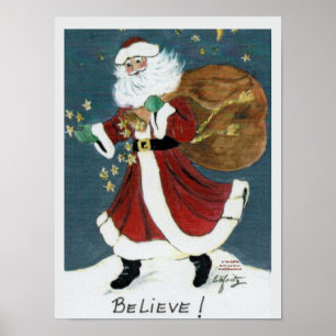 Poster Papais noeis de Vintage com Desenho de Cores de Á