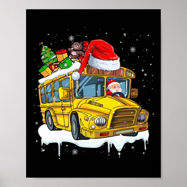 Poster Papais noeis Dirigindo Ônibus Escolar Árvore Xmas  (Frente)