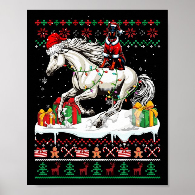Poster Papais noeis Dobermann Riding Horse Christmas Swea (Frente)