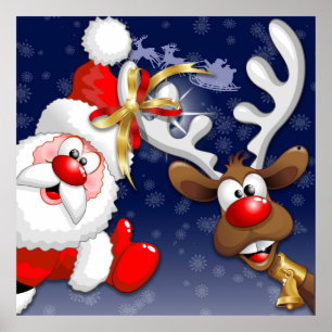 Poster Papais noeis e Feliz de Reindeer.