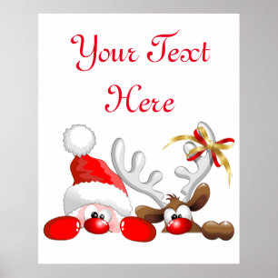 Poster Papais noeis engraçados e Cartoon de Reindeer