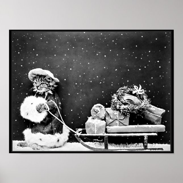 Poster Papais noeis Gatos Entregando Presentes de Natal (Frente)