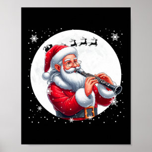Poster Papais noeis Jogando Clarinet Xmas Moon Costume In