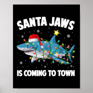 Poster Papais noeis Luzes de Natal de Tubarão Feliz de Sh