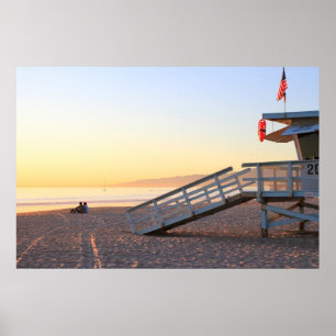 Póster Papais noeis Monica Beach Lifeguard Tower Sunset P
