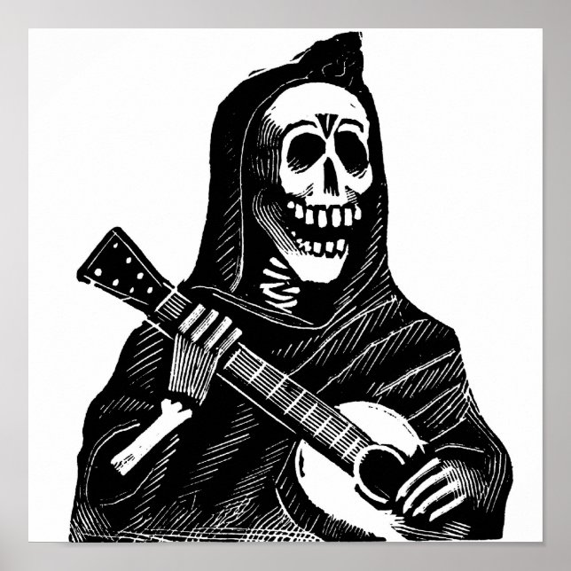 Póster Papais noeis Muerte (Mexicano Grim Reaper) Tocando (Frente)
