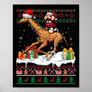 Poster Papais noeis Poodle Riding Giraffe Christmas Sweet