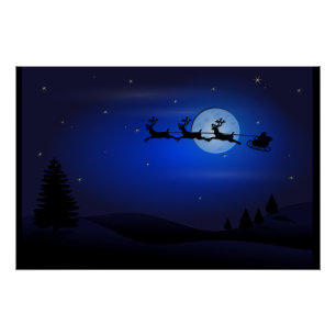 Póster Papais noeis Reindeer sobre Lua Azul