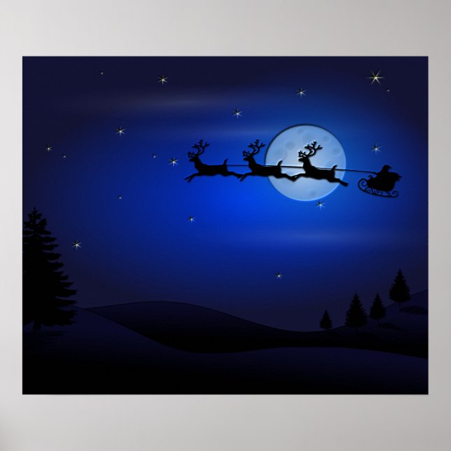 Póster Papais noeis Reindeer sobre Lua Azul (Frente)