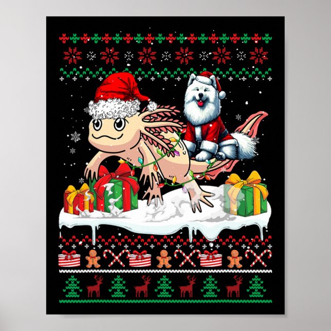 Poster Papais noeis Samoyed Riding Axolotl Sweater Lov (Frente)