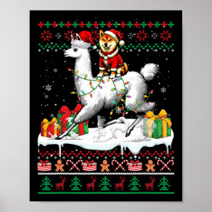 Poster Papais noeis Shiba Inu Riding Llama Christmas Swea