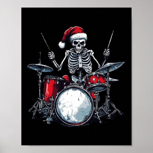 Poster Papais noeis Skeleton Tocando Drummer Percussionis (Frente)
