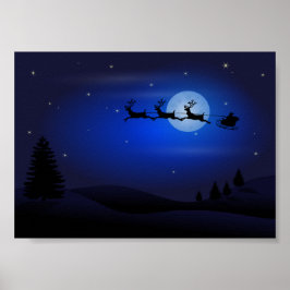 Poster Papais noeis Sleigh Andando Sobre A Lua