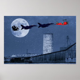 Poster Papais noeis, Sleigh, F-16 Jatos e Red Biplane no 
