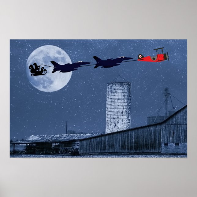 Poster Papais noeis, Sleigh, F-16 Jatos e Red Biplane no  (Frente)