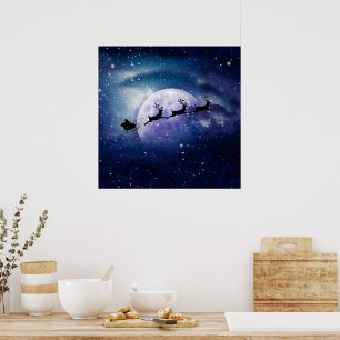 Poster Papais noeis Sleigh Fantasy Galaxy Night Sky