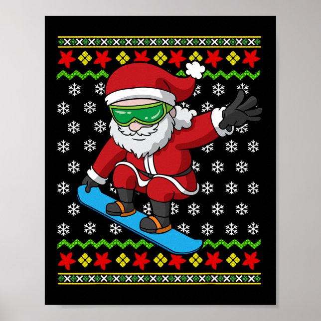 Poster Papais noeis Snowboard Snowboarder Feia Natal Neve (Frente)