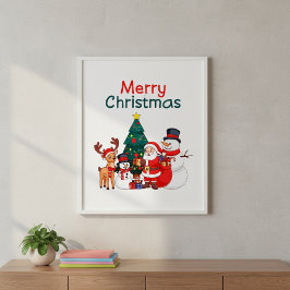Poster Papais noeis, Snowman E Reindeer Feliz Natal